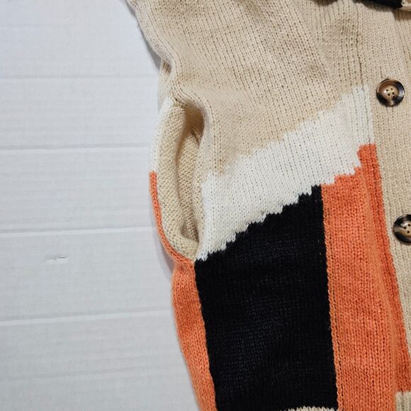 C+D+M NEW Sweater Size S Womens Orange Black Tan Button Cardigan Long Sleeve - Picture 6 of 13